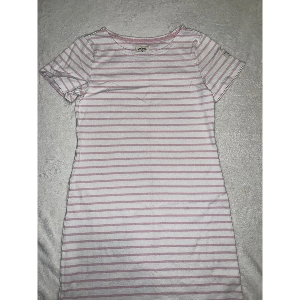 *JOULES* Girls Pink White Striped Tshirt Dress Size 6